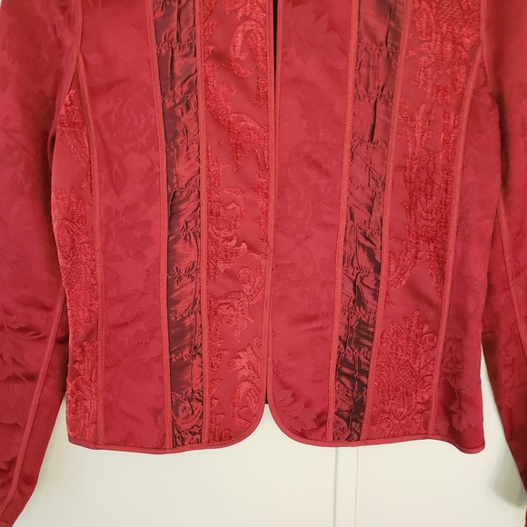 Chico's Red Brocade Tapestry Mandarin Collar Blazer - Picture 7 of 11